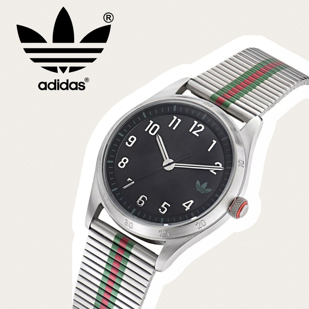 ✨Adidas Stainless Steel Analog Black Dial Silver Strap Unisex's